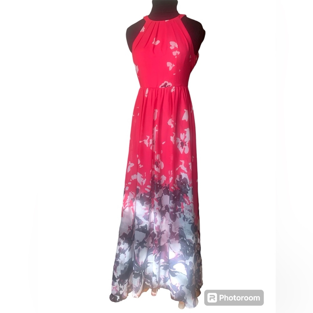 Betsy & Adam Gown Formal Long Dress Pink, Black, and White
